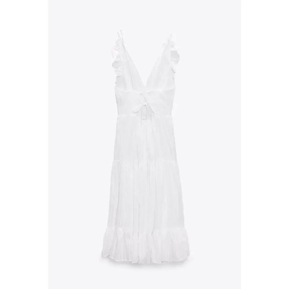 Zara Dress White Pleated Open Back New - Picture 4 of 10